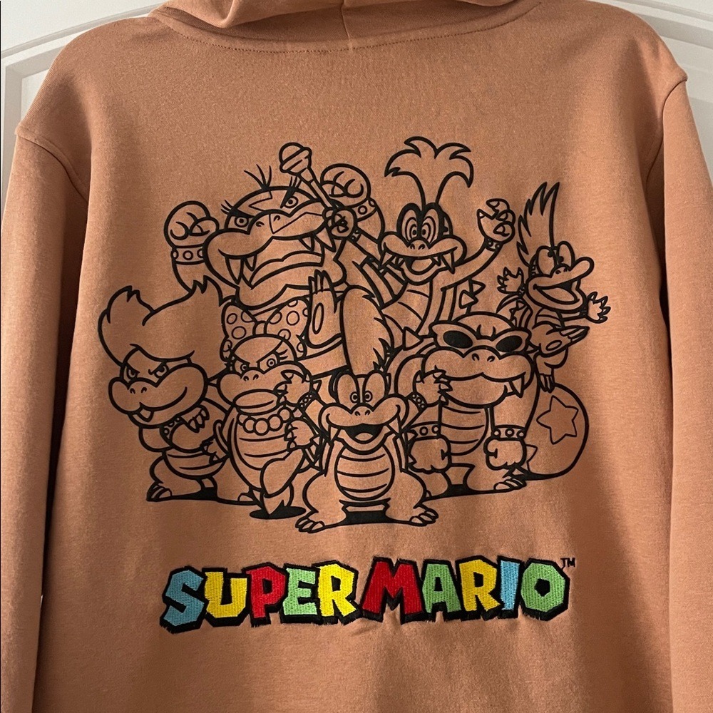 Nintendo Super Mario Embroidered Tan‎ Hoodie Mens Small Womens Medium NWT - Picture 4 of 5